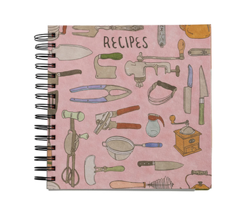 Spiral Bound Paper Recipes Journal w/ Kitchen Utensils/Tools Pattern