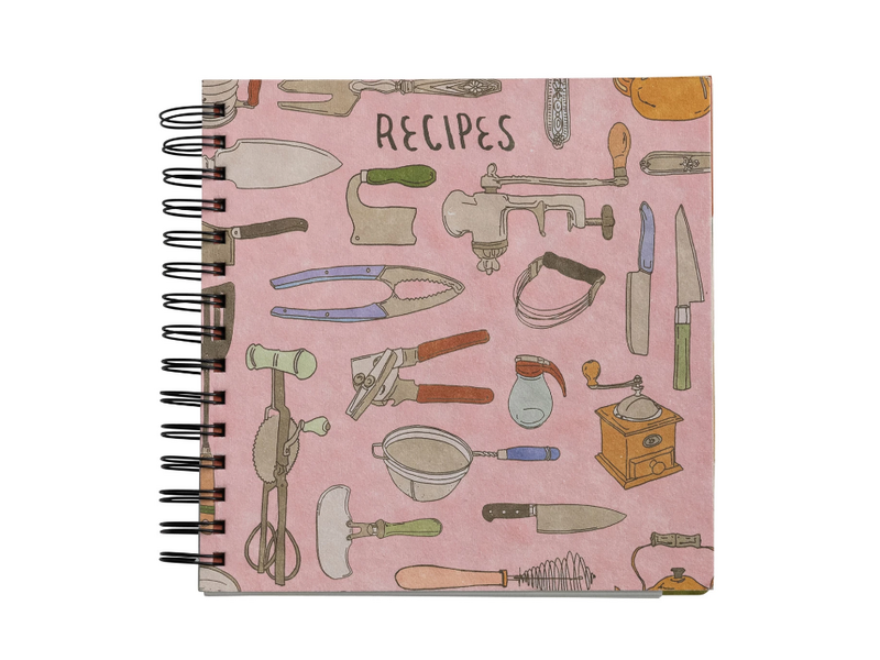 Creative Co-OP Spiral Bound Paper Recipes Journal w/ Kitchen Utensils/Tools Pattern