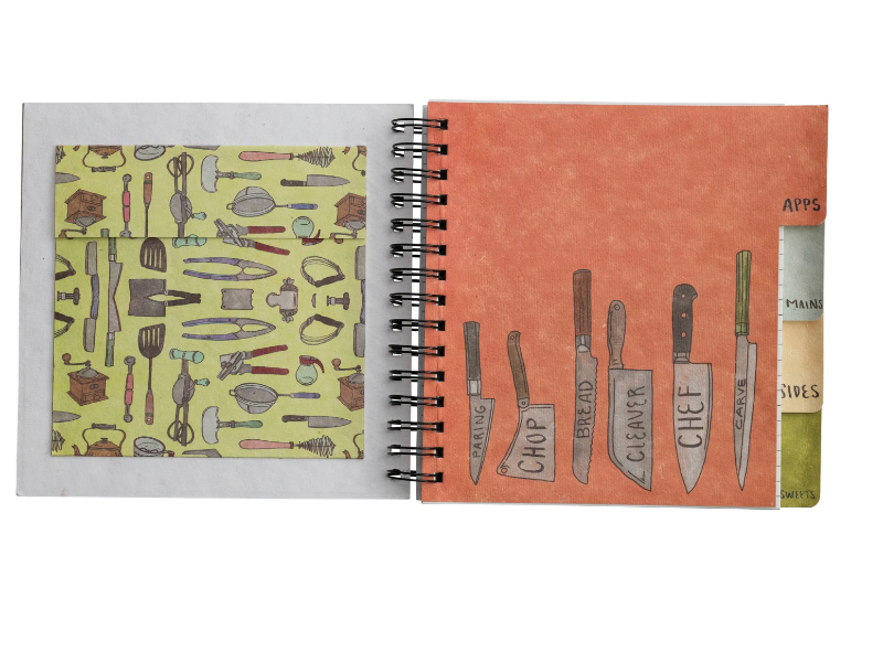 Creative Co-OP Spiral Bound Paper Recipes Journal w/ Kitchen Utensils/Tools Pattern