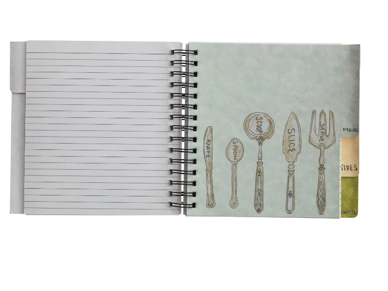 Creative Co-OP Spiral Bound Paper Recipes Journal w/ Kitchen Utensils/Tools Pattern