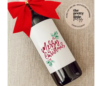 Holiday Wine Label, Christmas Gift, Christmas Holly