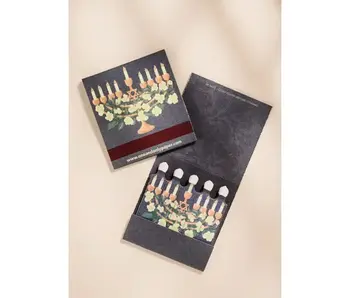Floral Illustrated Menorah Printed 10 Stem Matchbooks