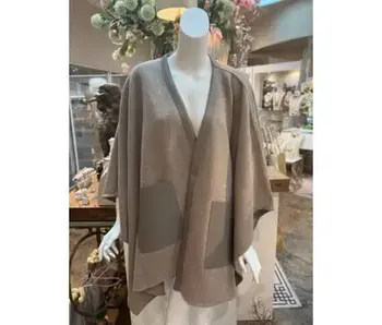 Faux Leather Edge/Front Pocket Cape - Khaki