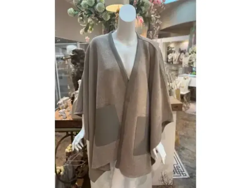 pretty persuasions Faux Leather Edge/Front Pocket Cape - Khaki