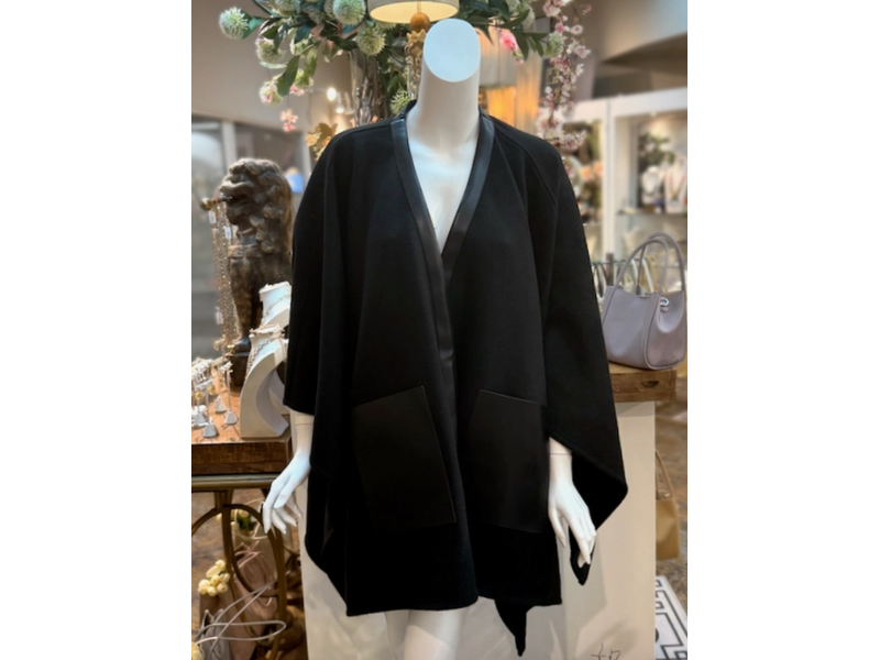 pretty persuasions Faux Leather Edge/Front Pocket Cape - Black