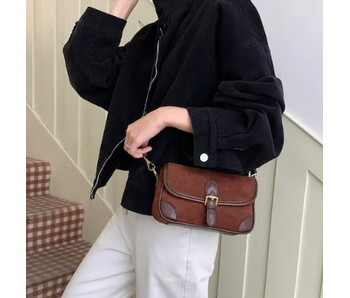 Suede-Like Microfiber Leather Shoulder/Crossbody Bag - Coffee