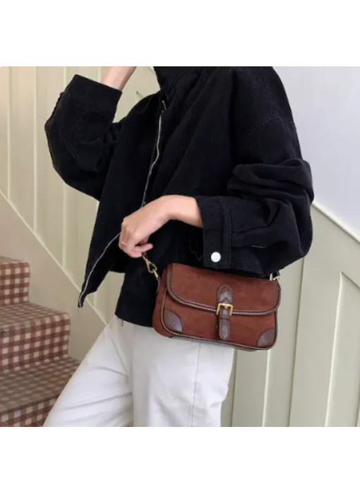 Suede-Like Microfiber Leather Shoulder/Crossbody Bag - Coffee