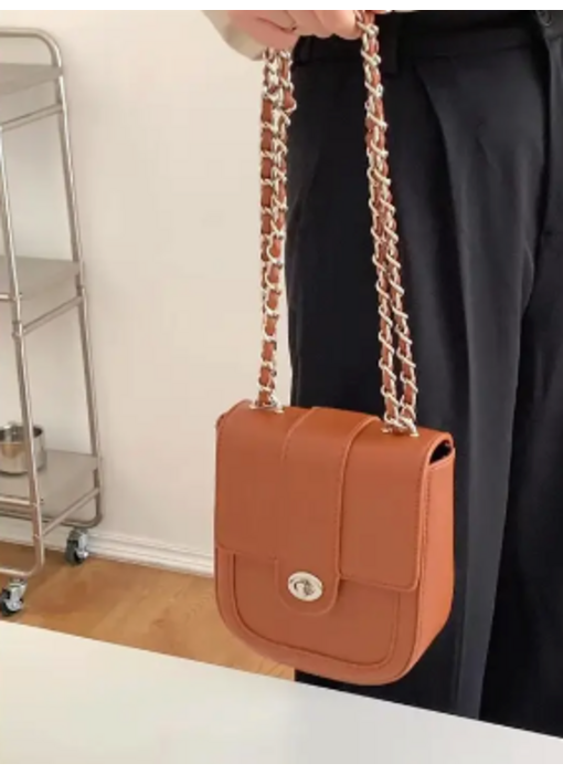 Chain Strap Crossbody Bag - Brown