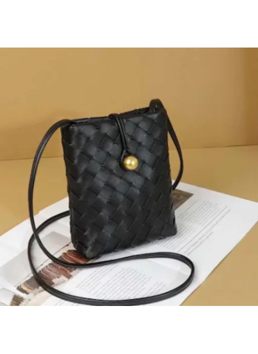 Small Woven Crossbody Bag - Black