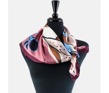 Flower Print Lightweight Square Scarf - Maroon