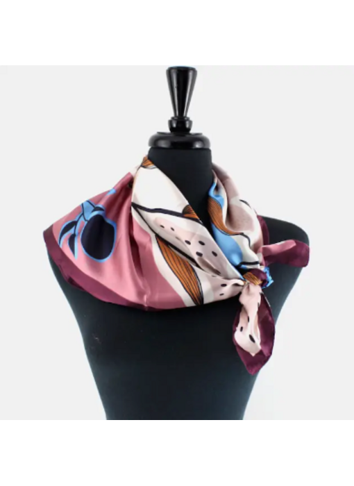 Flower Print Lightweight Square Scarf - Maroon