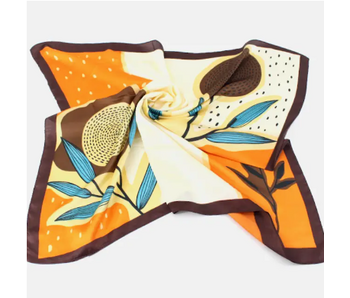 Flower Print Lightweight Square Scarf - Brown