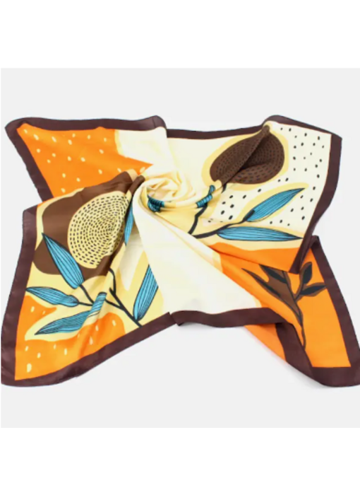 Flower Print Lightweight Square Scarf - Brown