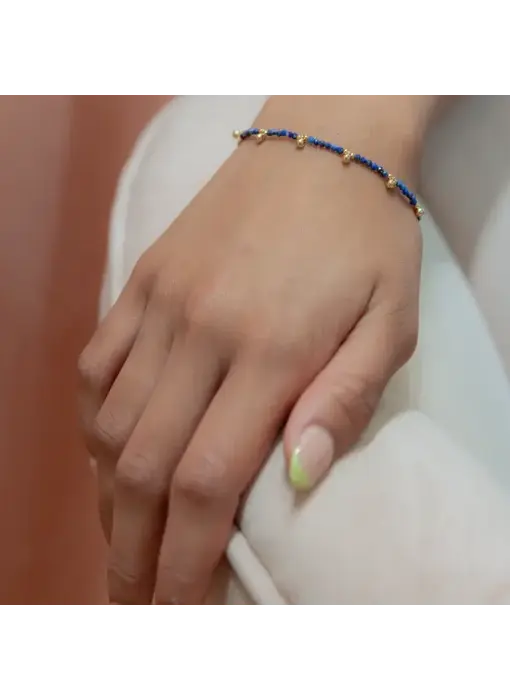 Beaded Nugget & Stone Bracelet: Lapis