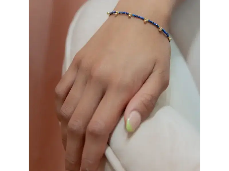 Ofina Jewelry Beaded Nugget & Stone Bracelet: Lapis