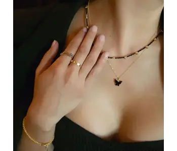 Beaded Nugget & Stone Necklace: Black Onyx