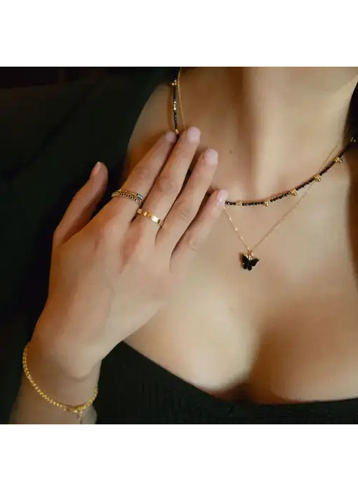 Beaded Nugget & Stone Necklace: Black Onyx