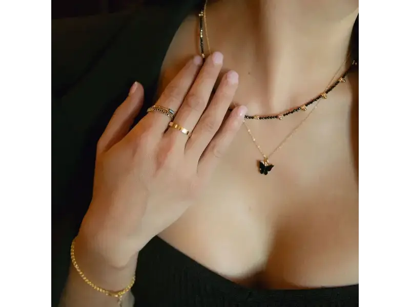 Ofina Jewelry Beaded Nugget & Stone Necklace: Black Onyx