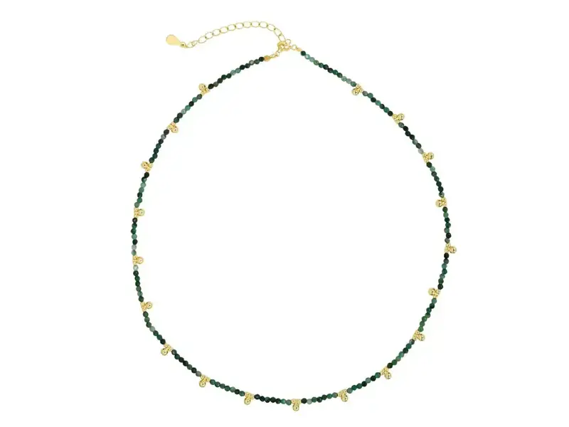 Ofina Jewelry Beaded Nugget & Stone Necklace: Emerald