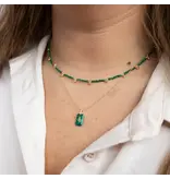 Ofina Jewelry Beaded Nugget & Stone Necklace: Emerald