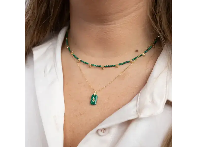 Ofina Jewelry Beaded Nugget & Stone Necklace: Emerald