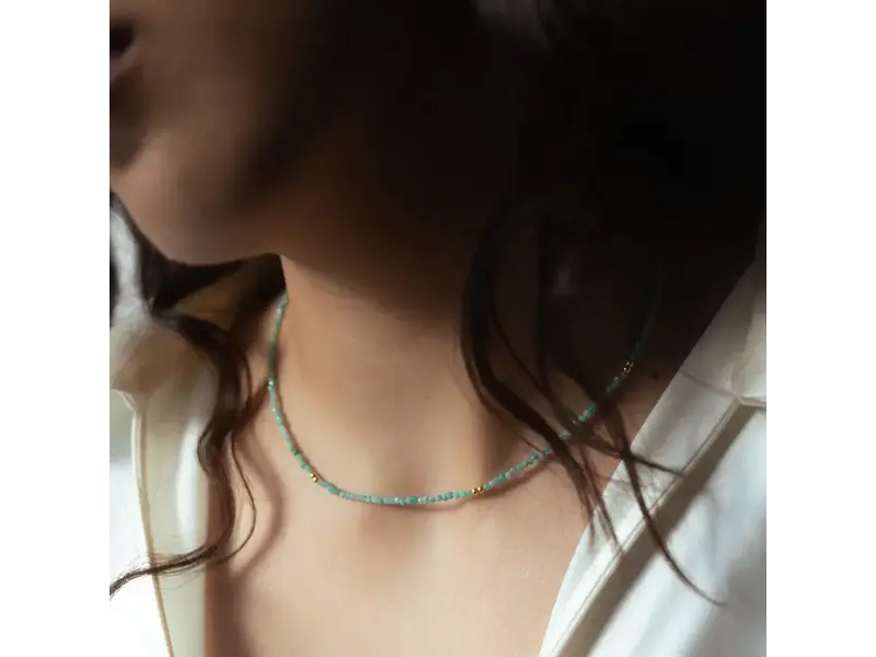 Ofina Jewelry Stone / Gold Mix Necklace: Amazonite