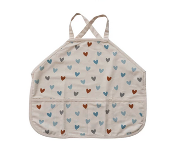 Cotton Cross Back Printed Child Apron with 3 Pockets - Hearts