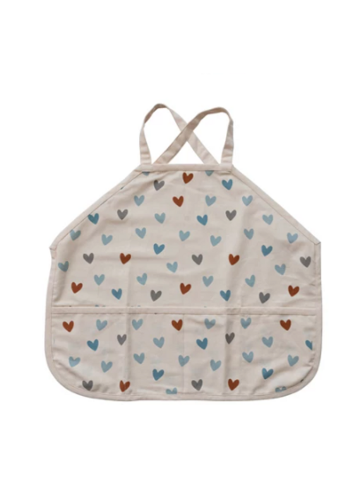Cotton Cross Back Printed Child Apron with 3 Pockets - Hearts