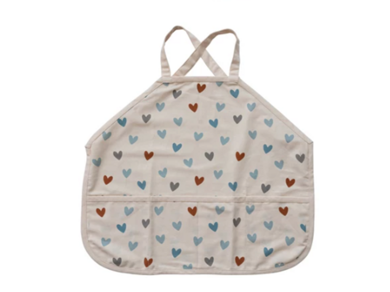 Creative Co-OP Cotton Cross Back Printed Child Apron with 3 Pockets - Hearts