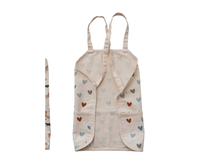 Creative Co-OP Cotton Cross Back Printed Child Apron with 3 Pockets - Hearts