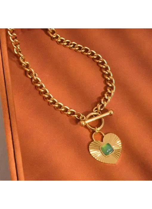 Après 18K Gold Non-Tarnish Green Heart Chain Necklace