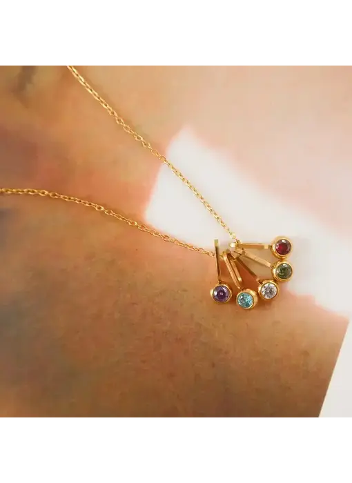 Reyna 18K Gold Non-Tarnish Five Stone Charm Necklace