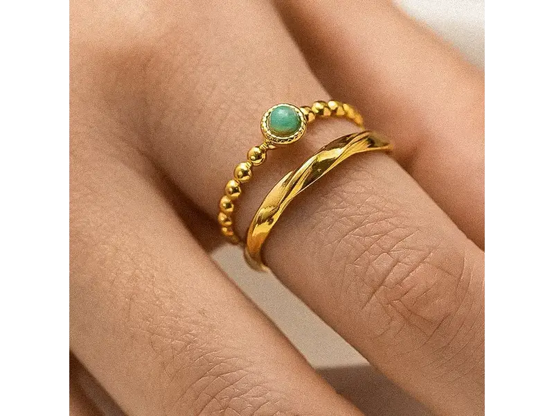 MAIQ Accessories Lindy 18K Gold Non-Tarnish Layered Stone Ring