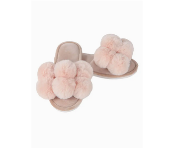 Luxe Pompom Plush Slipper, Blush, L (9-10)