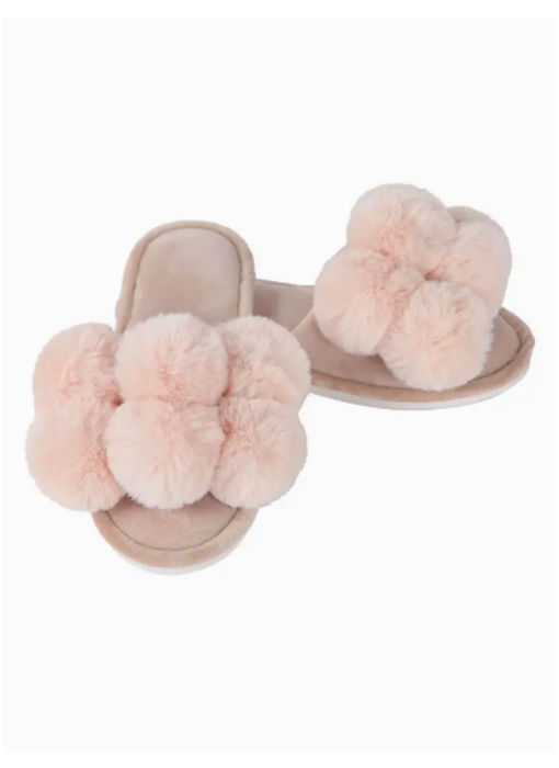 Luxe Pompom Plush Slipper, Blush, L (9-10)