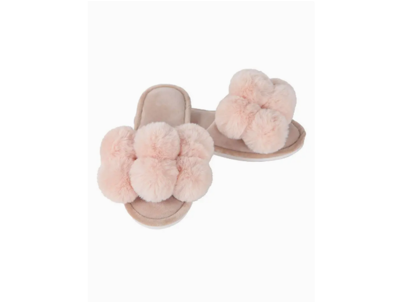 Infinity Classics International Luxe Pompom Plush Slipper, Blush, L (9-10)