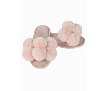 Luxe Pompom Plush Slipper, Blush, M (7-8)