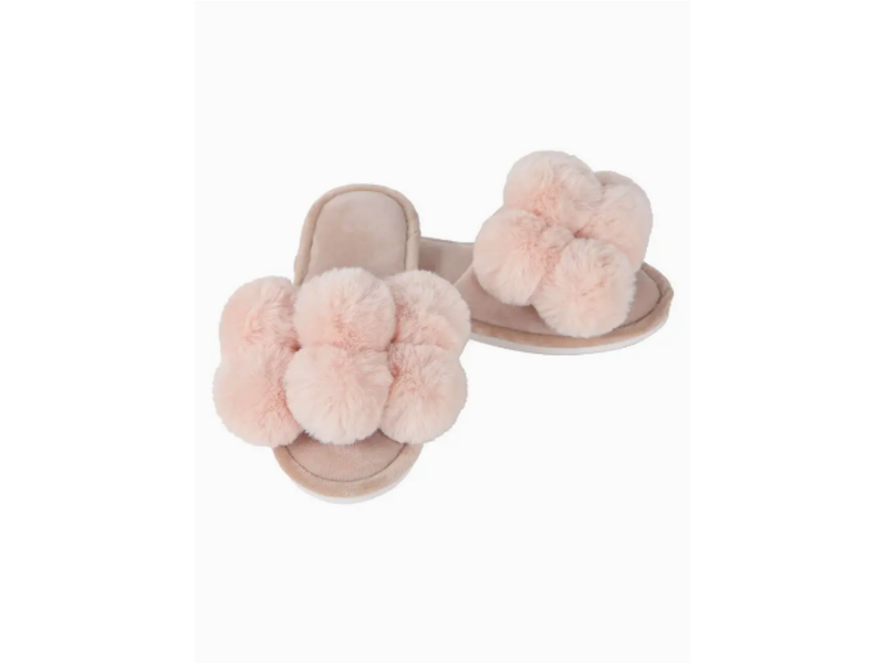 Infinity Classics International Luxe Pompom Plush Slipper, Blush, M (7-8)