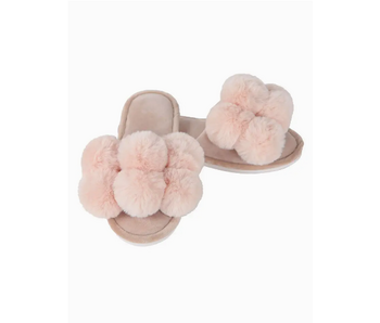 Luxe Pompom Plush Slipper, Blush, S (5-6)