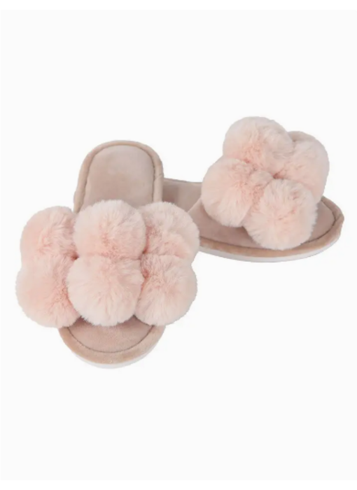 Luxe Pompom Plush Slipper, Blush, S (5-6)