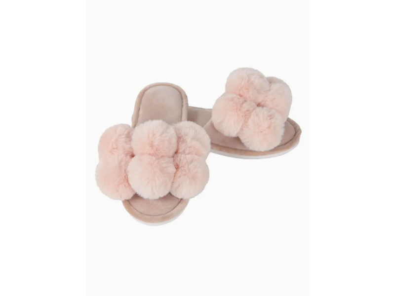 Infinity Classics International Luxe Pompom Plush Slipper, Blush, S (5-6)