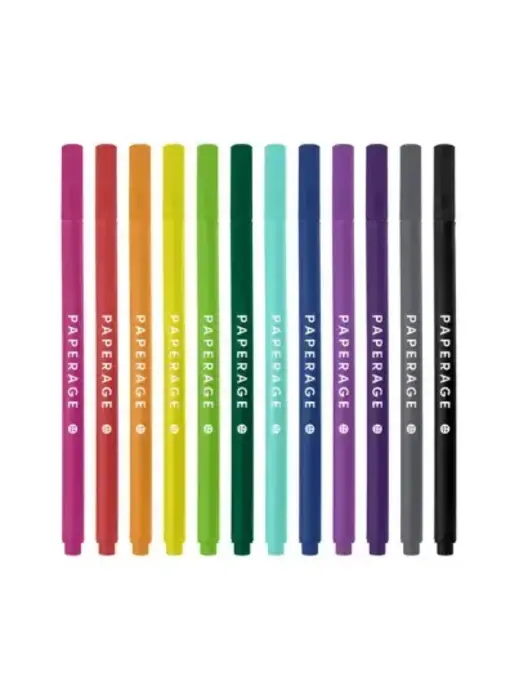 12 Pack Felt Tip Fine Line Marker Pens with Case