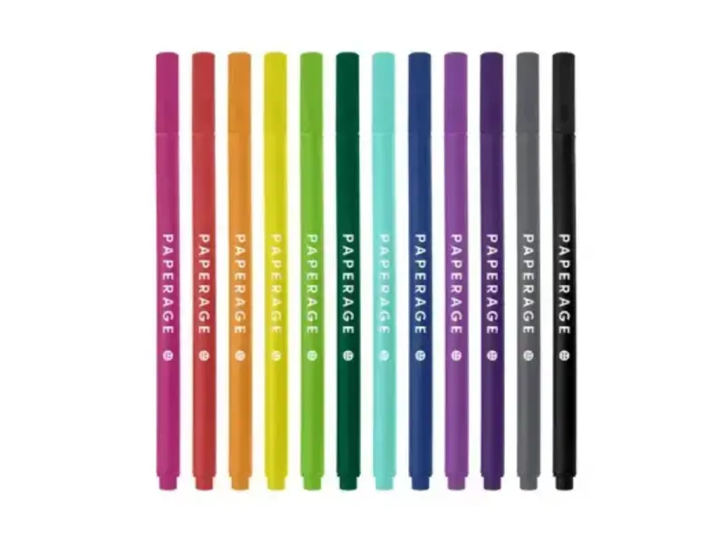 Paperage 12 Pack Felt Tip Fine Line Marker Pens with Case