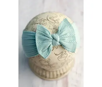 Cable Knit Bow Headband Sky Blue