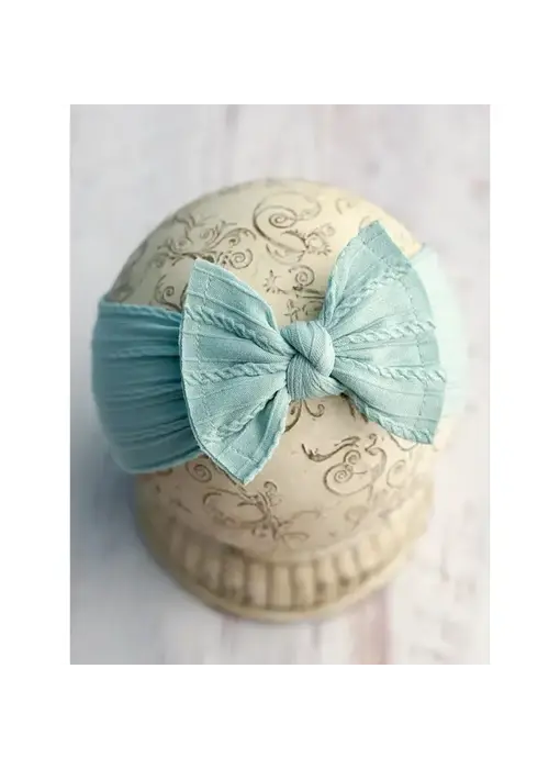 Cable Knit Bow Headband Sky Blue