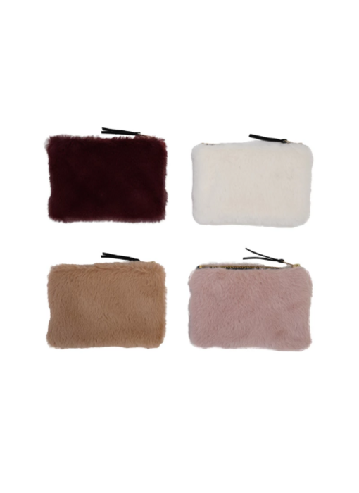 Faux Fur Fabric Zip Pouch with Interior Lining, 4 Colors