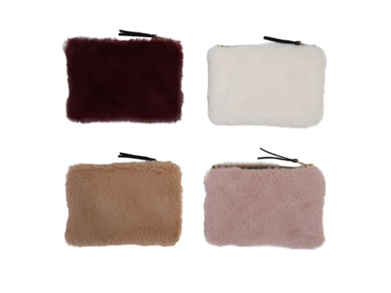 Creative Co-OP Faux Fur Fabric Zip Pouch with Interior Lining, 4 Colors