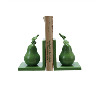 Cast Iron Pear Bookends, Green, Set of 2