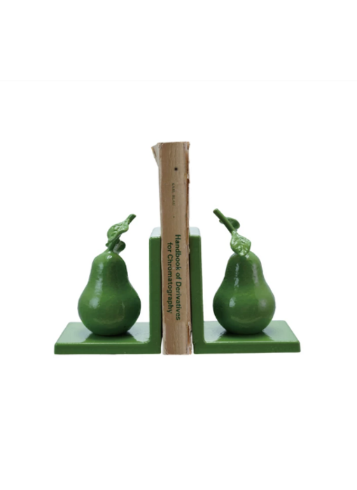 Cast Iron Pear Bookends, Green, Set of 2