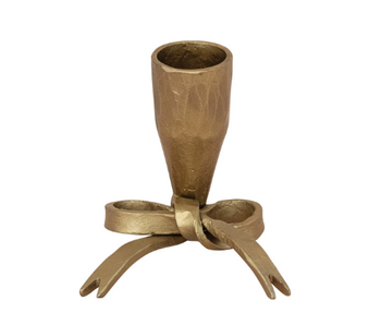 Hand-Forged Iron Bow Shaped Taper Holder, Antique Gold Finish